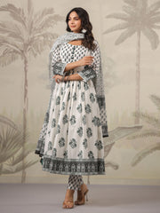 Floral Printed Cotton Kurta With Pants & Dupatta