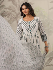 Floral Printed Cotton Kurta With Pants & Dupatta