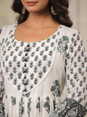 Floral Printed Cotton Kurta With Pants & Dupatta