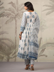 Floral Printed Cotton Kurta With Pants & Dupatta