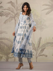 Floral Printed Cotton Kurta With Pants & Dupatta