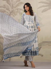 Floral Printed Cotton Kurta With Pants & Dupatta