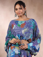 Floral Printed Crepe Crop Top With Lehenga