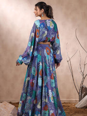 Floral Printed Crepe Crop Top With Lehenga