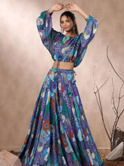 Floral Printed Crepe Crop Top With Lehenga
