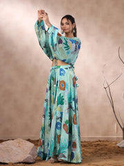 Floral Printed Crepe Crop Top With Lehenga