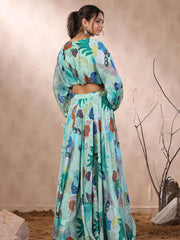 Floral Printed Crepe Crop Top With Lehenga