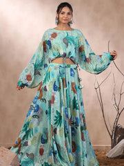 Floral Printed Crepe Crop Top With Lehenga