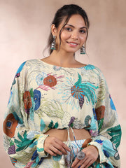 Floral Printed Crepe Crop Top With Lehenga