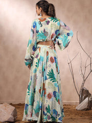 Floral Printed Crepe Crop Top With Lehenga