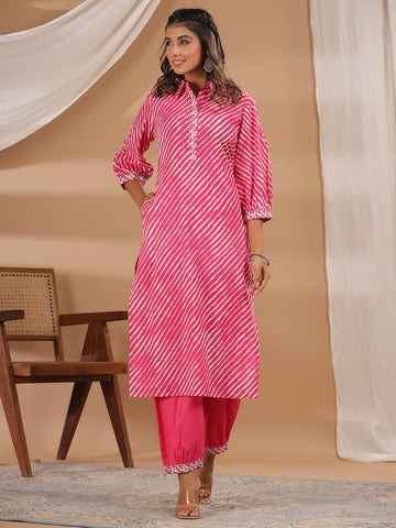 Leheriya Printed Cotton Kurta With Pants