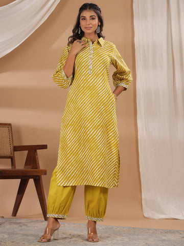 Leheriya Printed Cotton Kurta With Pants