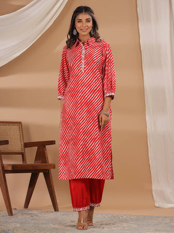 Leheriya Printed Cotton Kurta With Pants