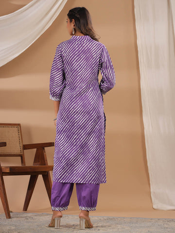 Leheriya Printed Cotton Kurta With Pants