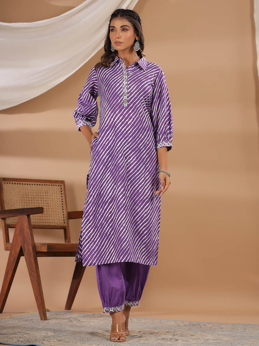 Leheriya Printed Cotton Kurta With Pants