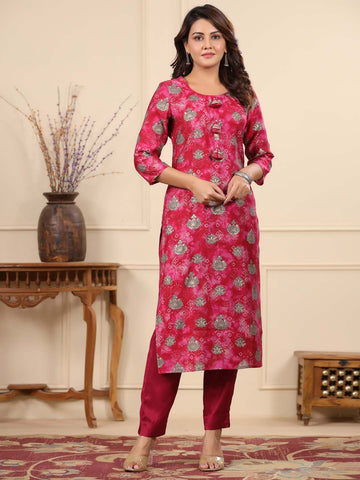 Floral Printed Muslin Kurta With Pants