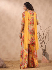 Floral Printed Crepe Stitched Salwar Kameez and Palazzo With Net Dupatta