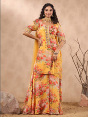 Floral Printed Crepe Stitched Salwar Kameez and Palazzo With Net Dupatta