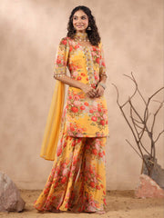 Floral Printed Crepe Stitched Salwar Kameez and Palazzo With Net Dupatta