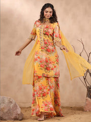 Floral Printed Crepe Stitched Salwar Kameez and Palazzo With Net Dupatta