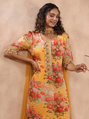 Floral Printed Crepe Stitched Salwar Kameez and Palazzo With Net Dupatta