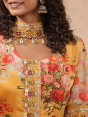 Floral Printed Crepe Stitched Salwar Kameez and Palazzo With Net Dupatta