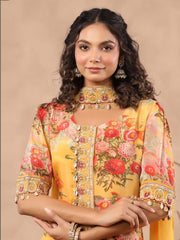 Floral Printed Crepe Stitched Salwar Kameez and Palazzo With Net Dupatta