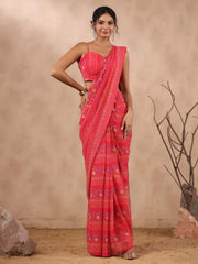 Printed Georgette Pre Draped Saree with Peplum Top