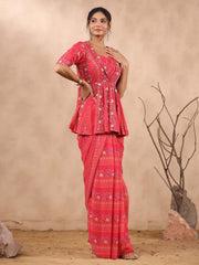 Printed Georgette Pre Draped Saree with Peplum Top