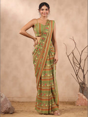 Printed Georgette Pre Draped Saree with Peplum Top