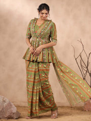 Printed Georgette Pre Draped Saree with Peplum Top