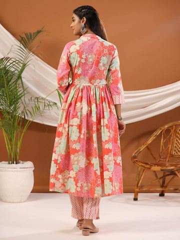 Floral Printed Cotton Kurta With Pants