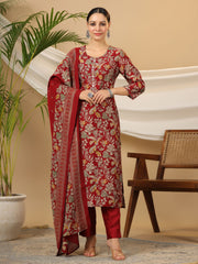 Printed Cotton Suit Set With Dupatta