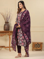 Printed Cotton Suit Set With Dupatta