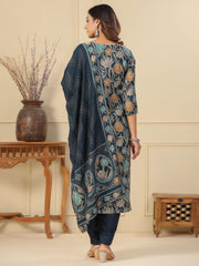 Printed Cotton Suit Set With Dupatta