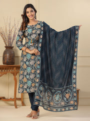 Printed Cotton Suit Set With Dupatta