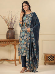 Printed Cotton Suit Set With Dupatta