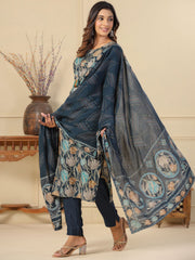 Printed Cotton Suit Set With Dupatta