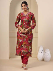 Floral Printed Muslin Kurta With Pants