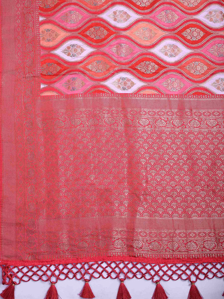 Hot Pink Satin Woven Saree