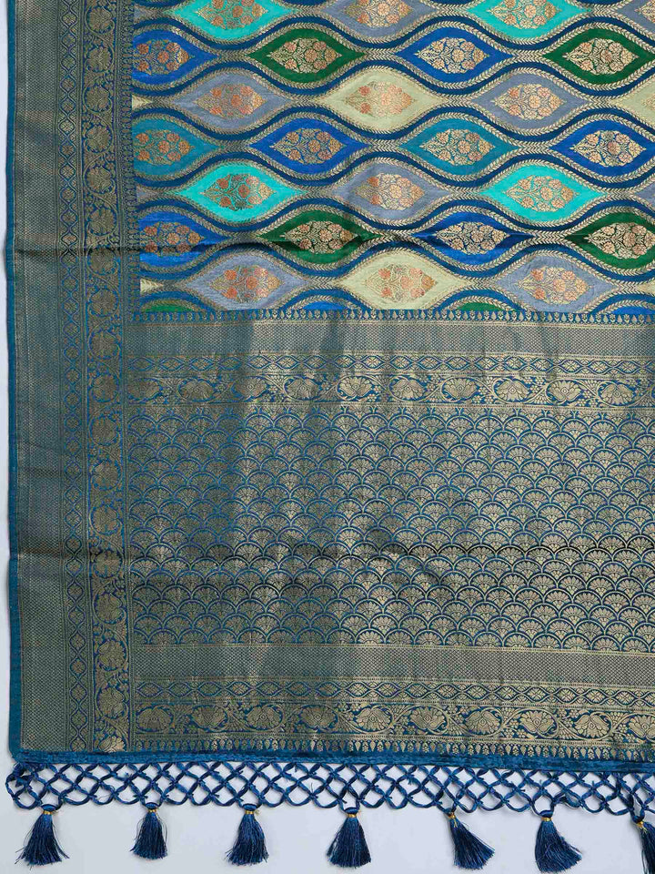 Lake Blue Satin Woven Saree