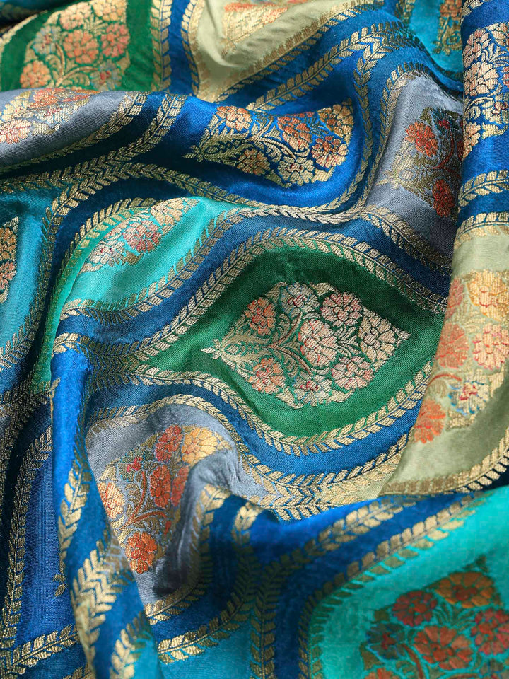 Lake Blue Satin Woven Saree