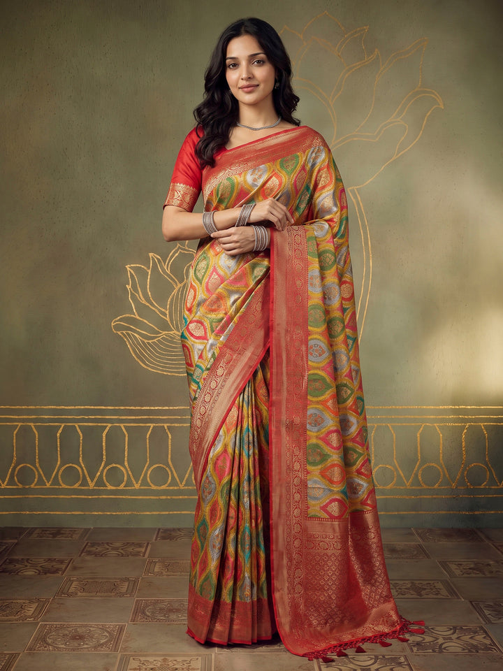 Mehndi Satin Woven Saree