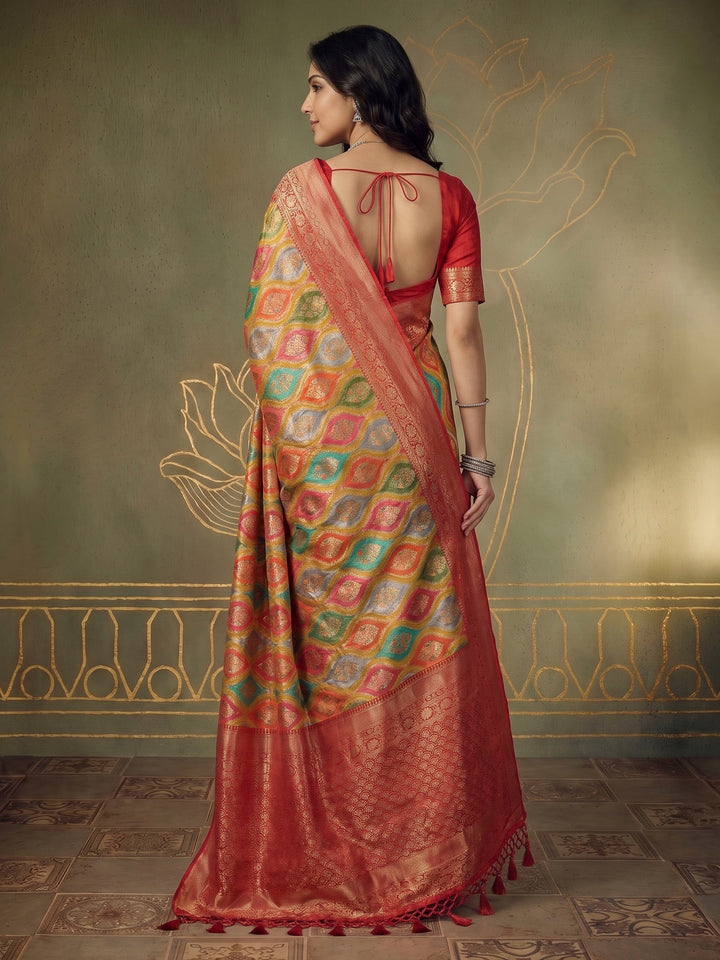 Mehndi Satin Woven Saree