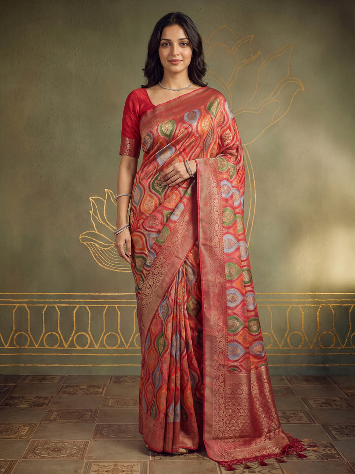 Rani Satin Woven Saree