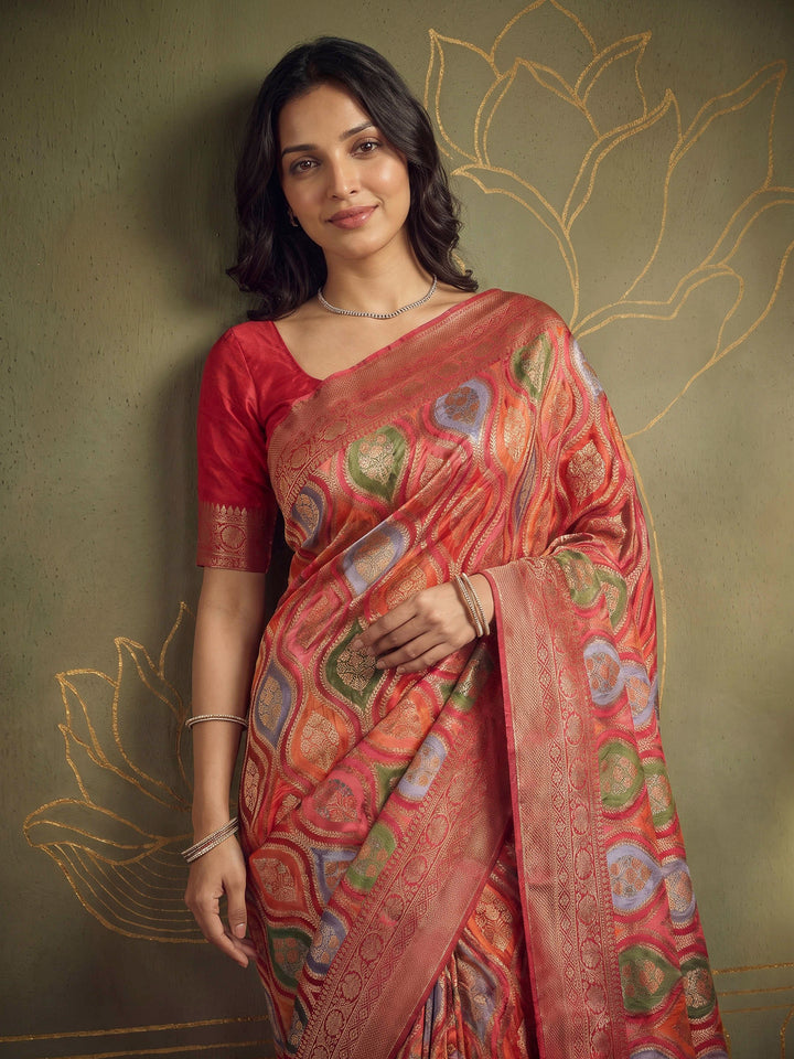 Rani Satin Woven Saree
