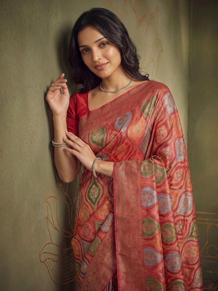 Rani Satin Woven Saree