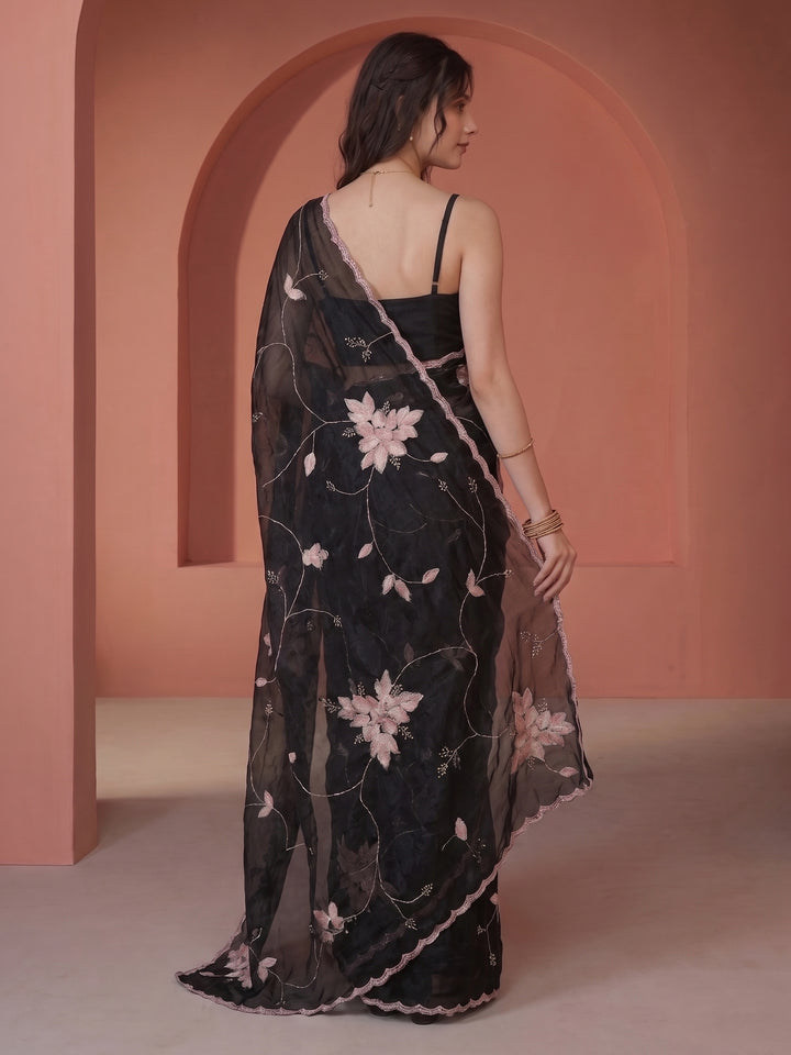 Black Tissue Embroidered Saree