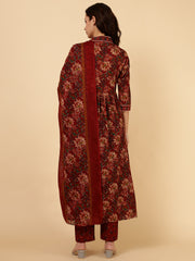 Floral Printed Anarkali Kurta With Pants & Dupatta