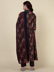 Floral Printed Anarkali Kurta With Pants & Dupatta